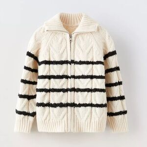 Zara Kids Cream and Navy Striped Cable Knit Sweater